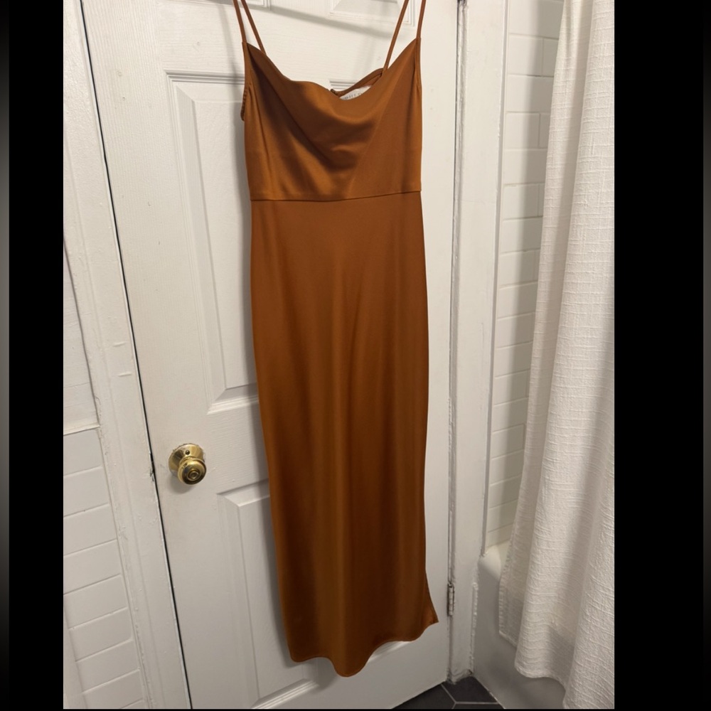 BHLDN Rust Brown Cowl Neck Slip Dress